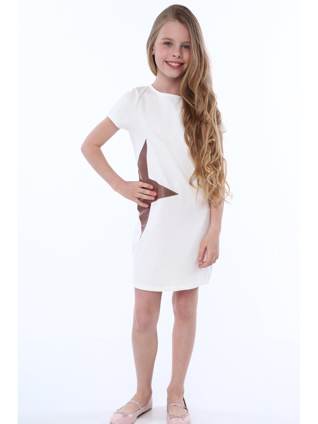 Cream dress with a star NDZ8245 - Online store - Boutique